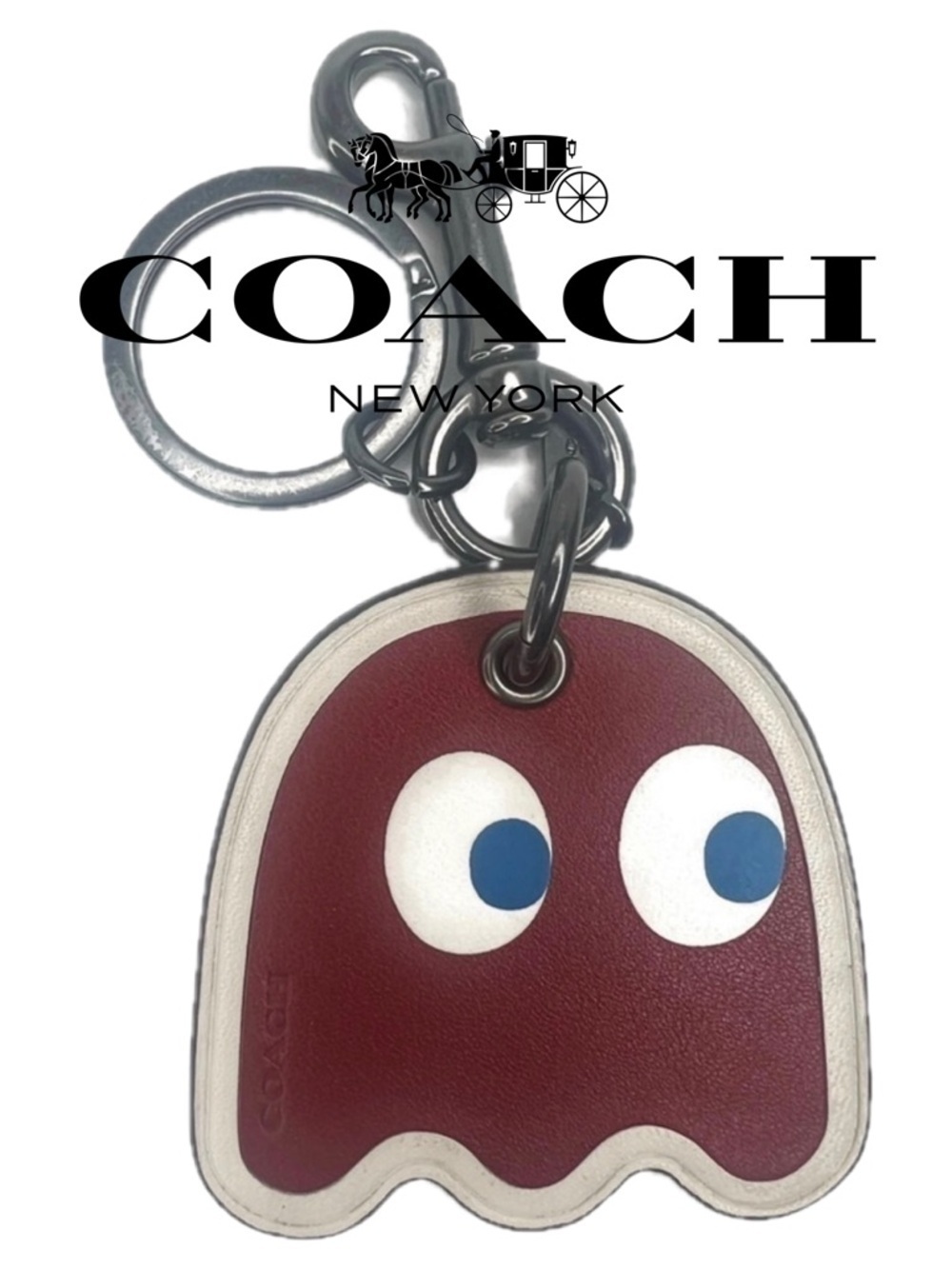 Coach Pac Man Red Ghost Keychain Gunmetal PAC-MAN key chain Fob